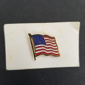 Vintage Enamel USA American Flag Golden Metal Brooch Costume Jewelry lapel pin